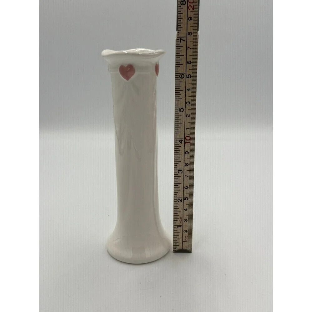 Vintage White Ceramic Pink Hearts FTDA Bud Vase 1985 Japan Romantic Valentine's
